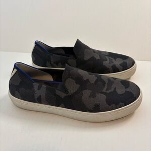 Rothy's The Original Slip On Sneaker in Black‎ Gray Camouflage Women Size 8.5